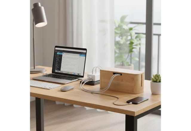Relaxdays Kabelbox Bambus Natur Magnetisch 14,5 cm x 34 cm x 11 cm