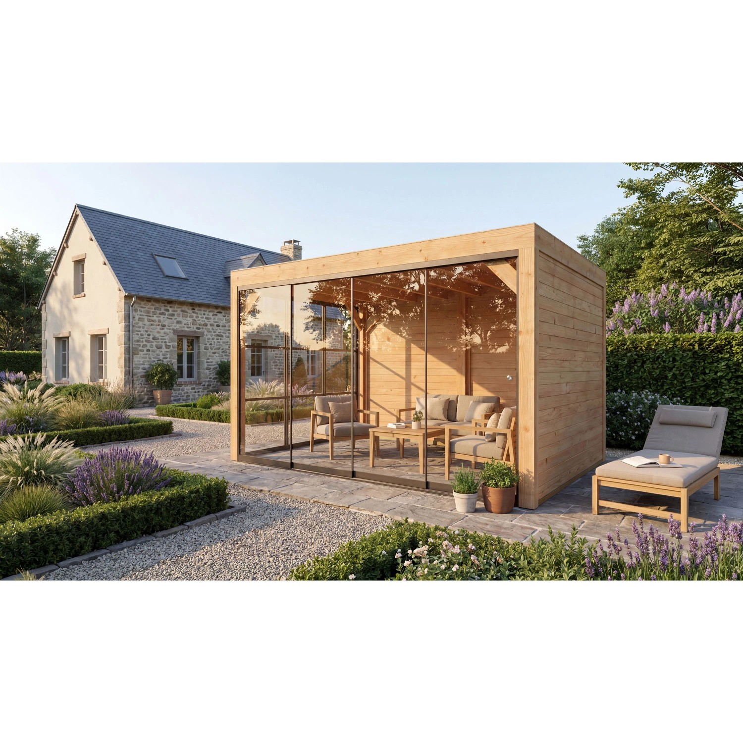 weka Gartenlaube Lumley 399 cm x 307 cm Schiebetür mit 2 x Holzwand 1 x Glaswand
