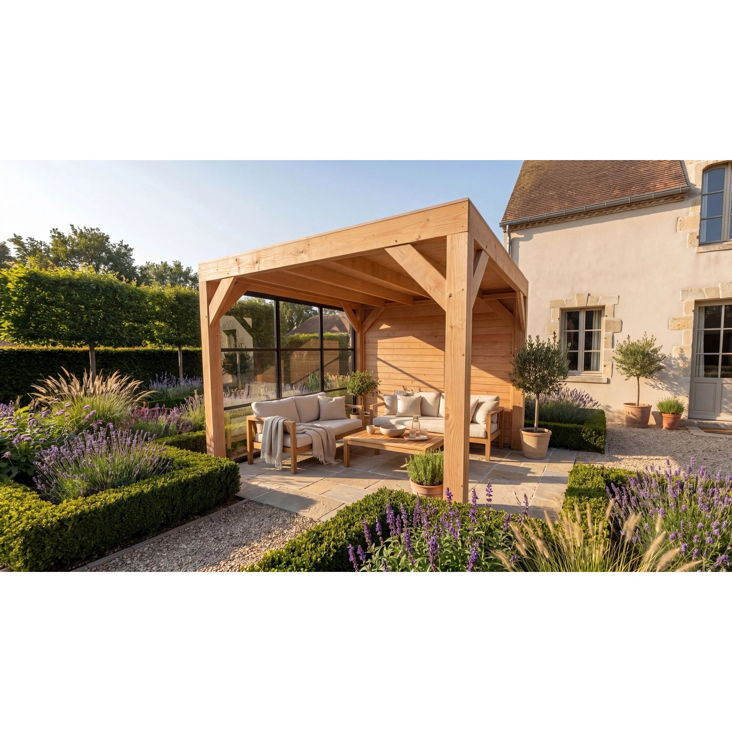 weka Gartenlaube Lumley 307 cm x 307 cm mit Holz- und Glaswand