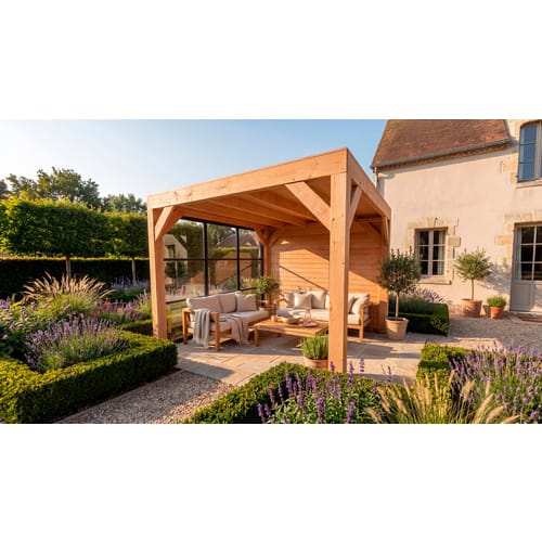 weka Gartenlaube Lumley 307 cm x 307 cm mit Holz- und Glaswand