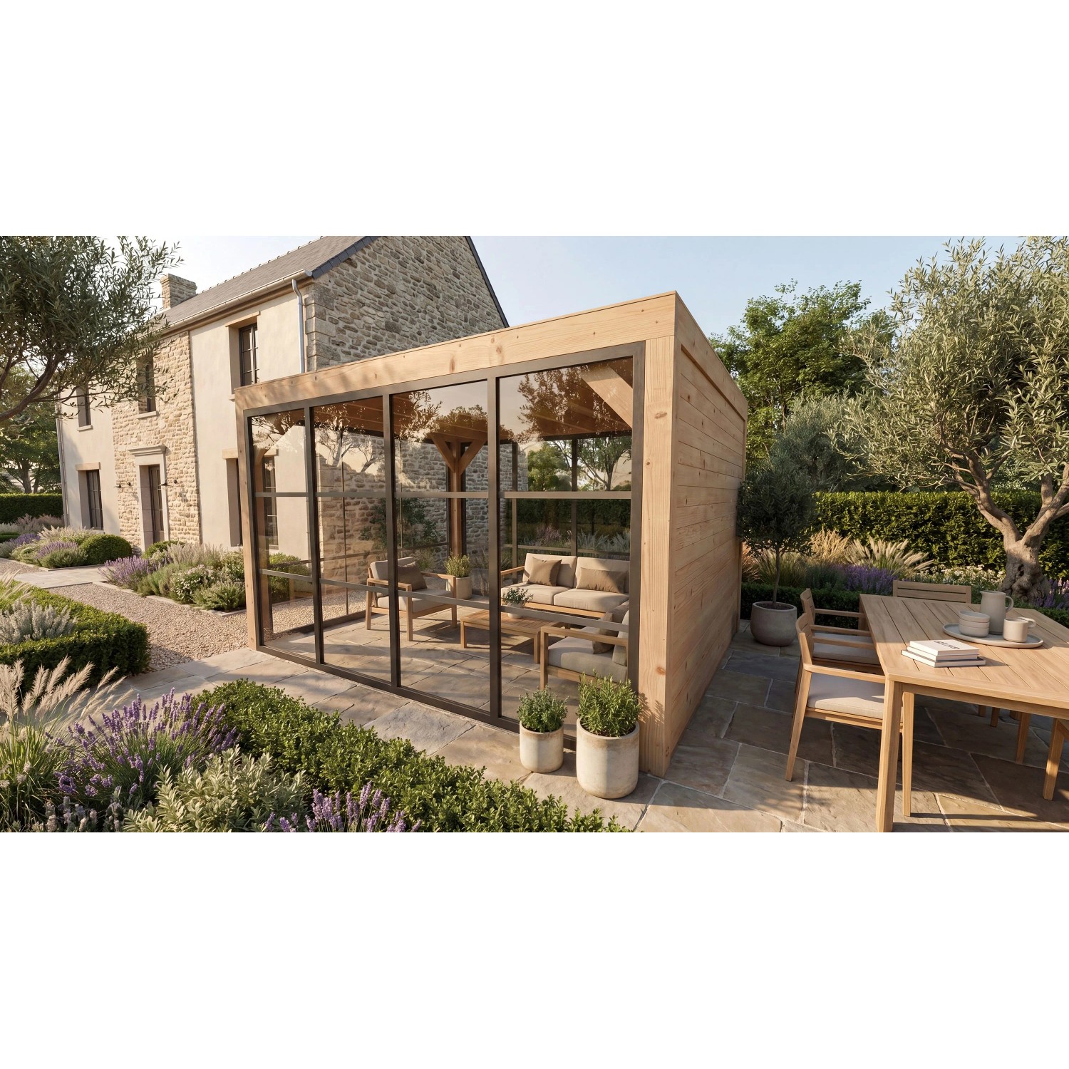 weka Gartenlaube Lumley 399 cm x 307 cm Schiebetür mit 1 x Holzwand 2 x Glaswand