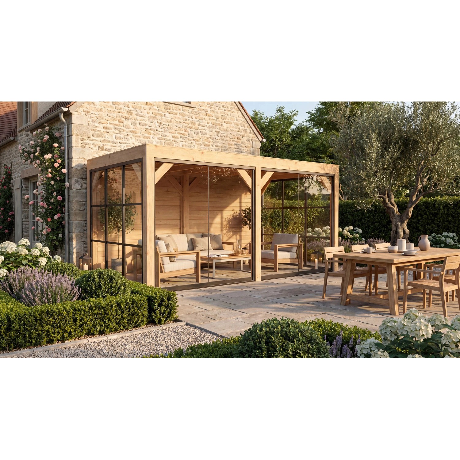 weka Gartenlaube Lumley 499 cm x 307 cm Schiebetüren Front m. Holz- u. Glaswände