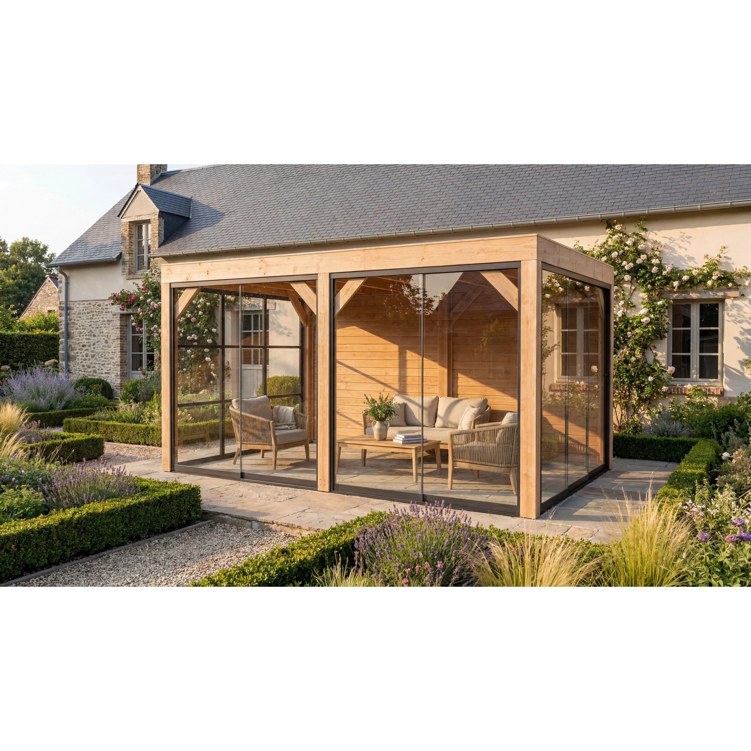 weka Gartenlaube Lumley 499 x 307 cm 3x Schiebetür mit Holz- u. Glaswände