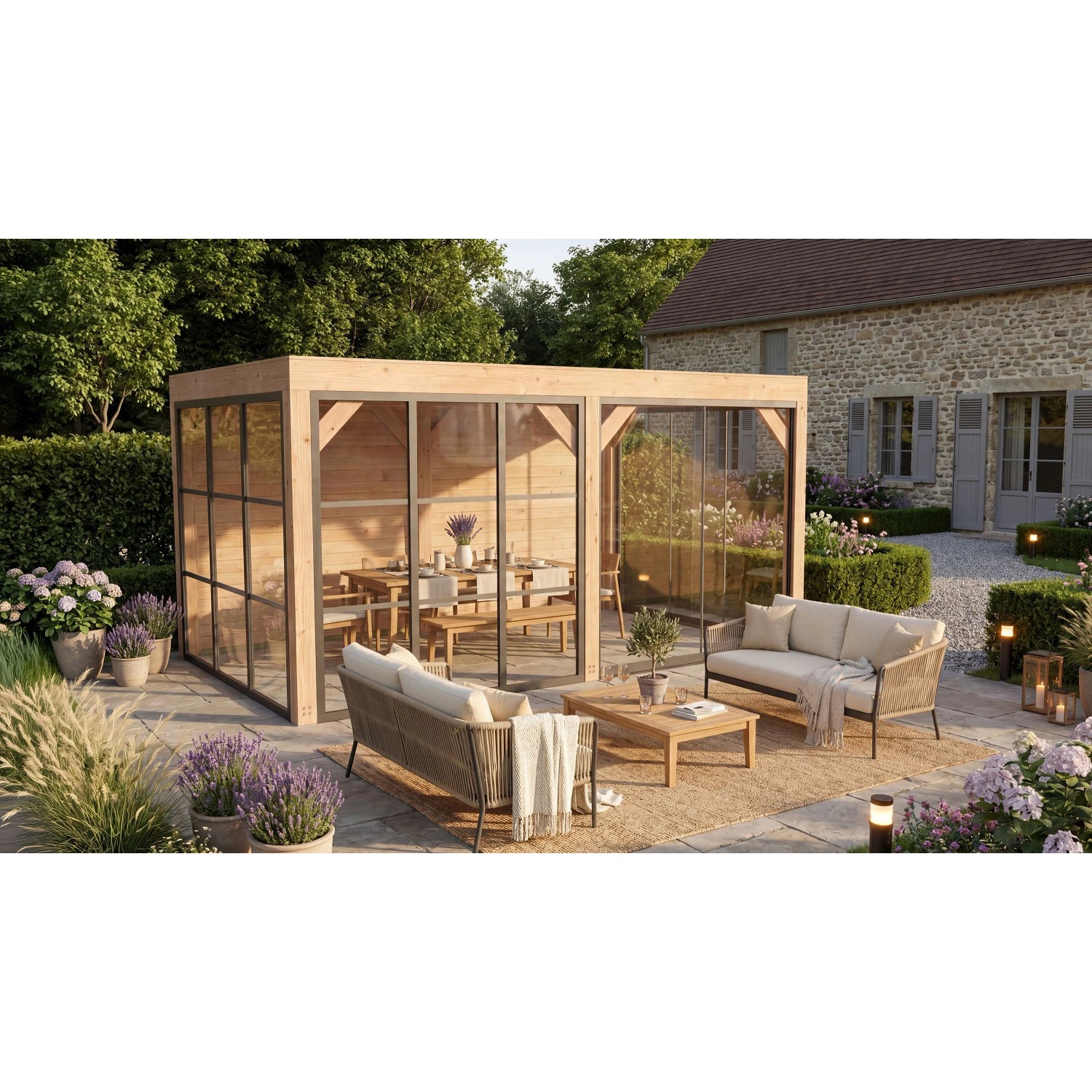 weka Gartenlaube Lumley 499 cm x 307 cm 2 x Schiebetür mit Holz- u. Glaswände