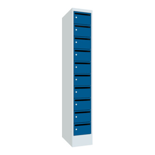 Pavoy Schließfachschrank, 1 x 10 Fächer, Korpus Lichtgrau/ Front Enzianblau