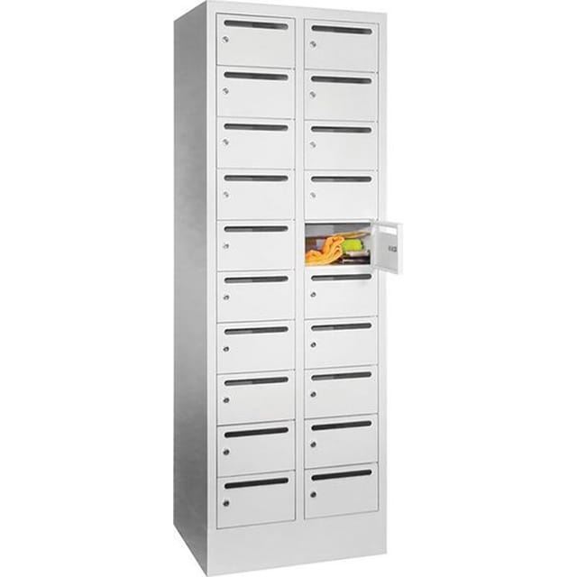 Pavoy Schließfachschrank, 2 x 10 Fächer, Korpus / Front Lichtgrau