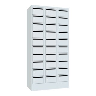 Pavoy Schließfachschrank, 3 x 10 Fächer, Korpus / Front Lichtgrau