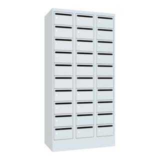 Pavoy Schließfachschrank, 3 x 10 Fächer, Korpus / Front Lichtgrau
