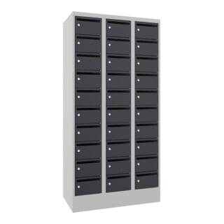 Pavoy Schließfachschrank, 3 x 10 Fächer, Korpus Lichtgrau/ Front Anthrazitgrau