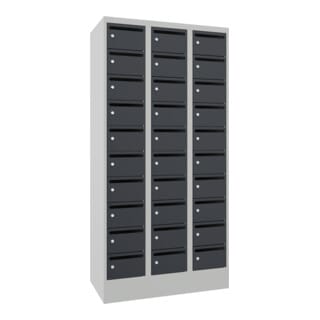 Pavoy Schließfachschrank, 3 x 10 Fächer, Korpus Lichtgrau/ Front Anthrazitgrau