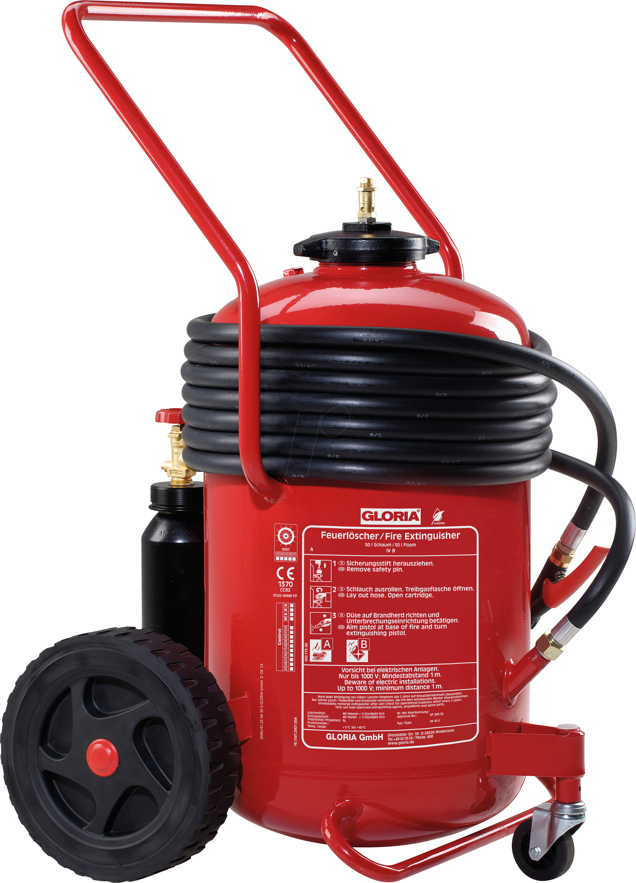GLORIA SK50 S-10 - Feuerlöscher, Schaum, 50 Liter, 10m Schlauch, fahrbar