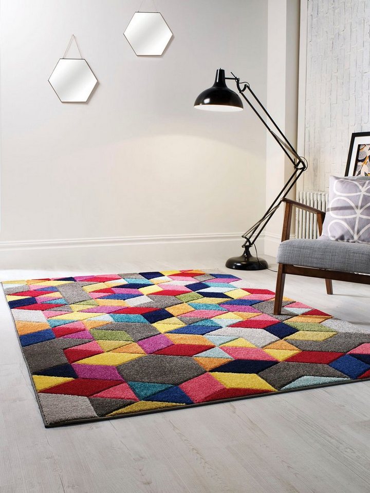 FLAIR RUGS Teppich Dynamic, rechteckig, Höhe: 10 mm, fußbodenheizungsgeeignet, Cube Muster, bunt, Wohnzimmer Bild 2