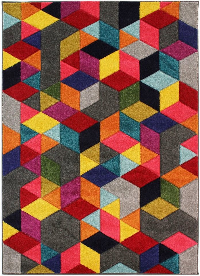 FLAIR RUGS Teppich Dynamic, rechteckig, Höhe: 10 mm, fußbodenheizungsgeeignet, Cube Muster, bunt, Wohnzimmer Bild 5