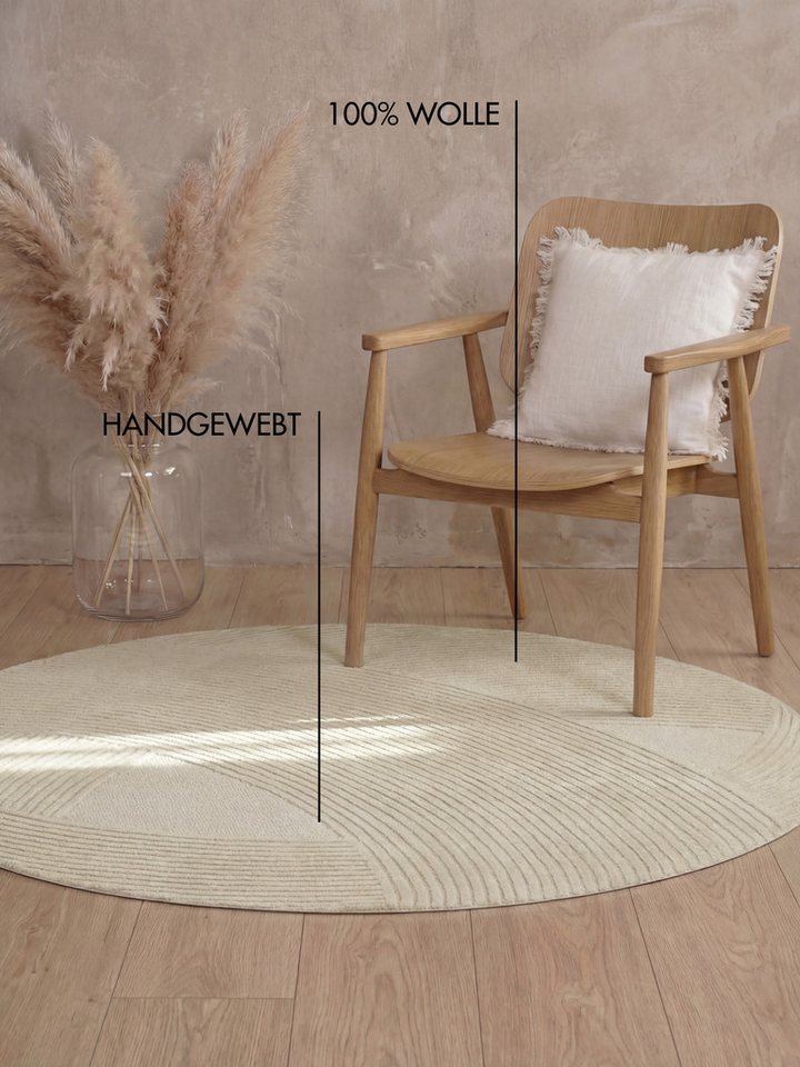 Ted Baker Wollteppich Victoria, auch in rund, rund, Höhe: 18 mm, Naturteppich Wolle, Hoch-Tief-Design, Wohnzimmer, Schlafzimmer Bild 3