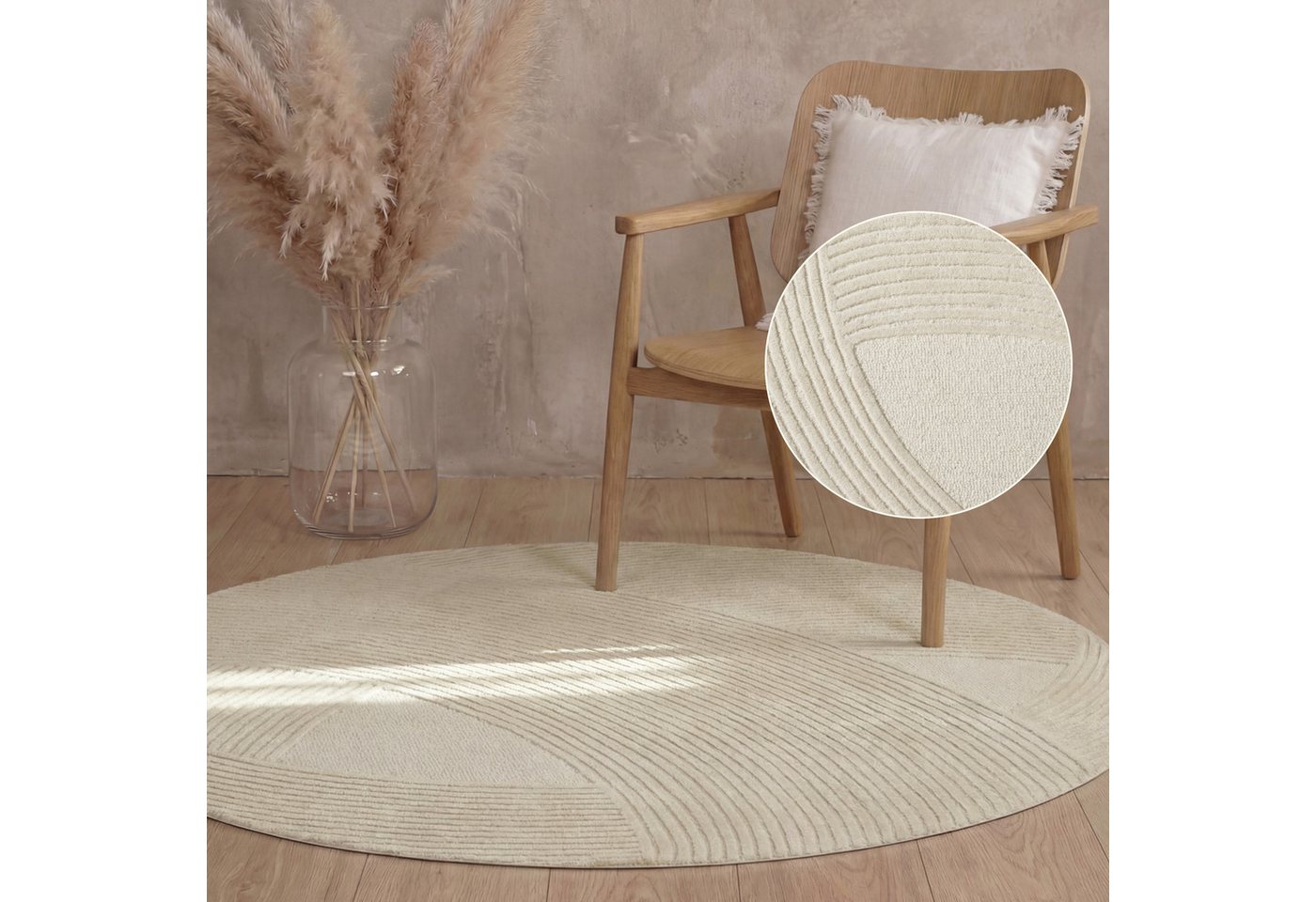 Ted Baker Wollteppich Victoria, auch in rund, rund, Höhe: 18 mm, Naturteppich Wolle, Hoch-Tief-Design, Wohnzimmer, Schlafzimmer Bild 4