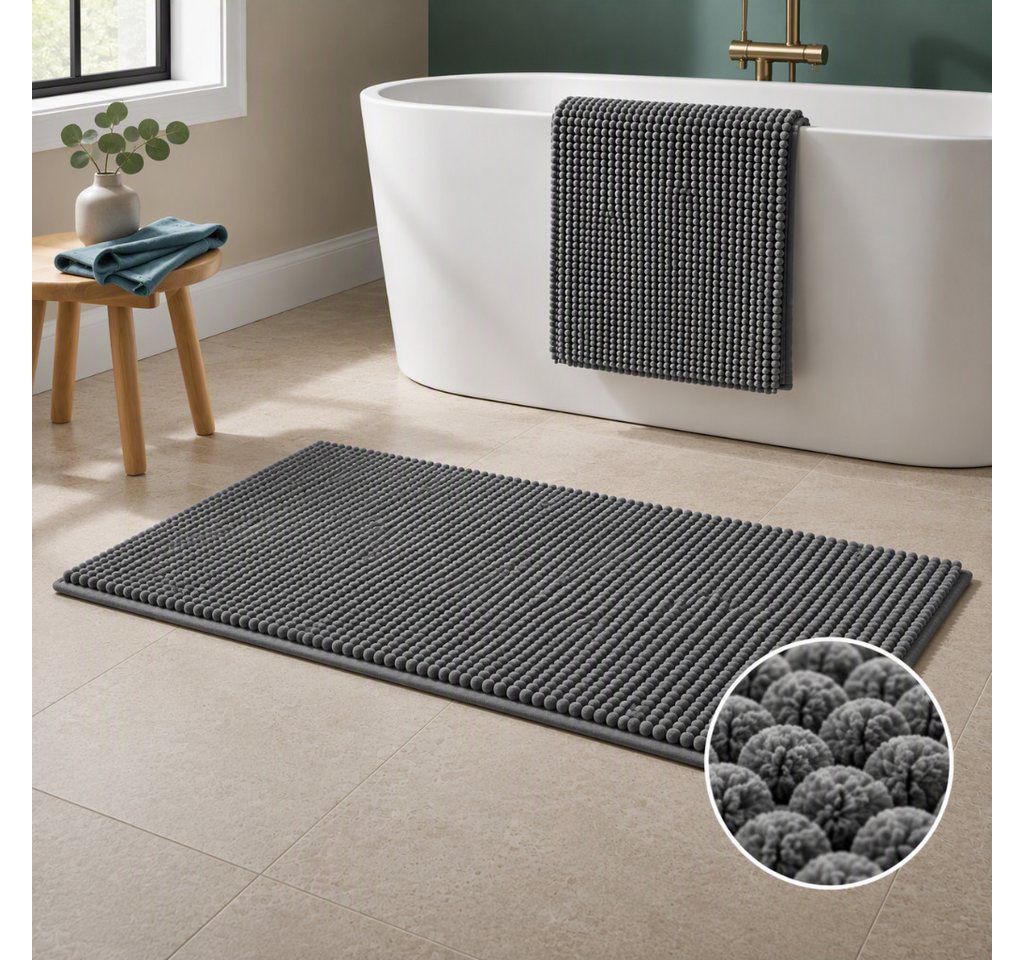 OTTO home Badematte Vanessa Chenille Premium, Badvorleger, Badezimmer, Duschvorleger, Höhe 20 mm, rutschhemmend beschichtet, schnell trocknend, strapazierfähig, fußbodenheizungsgeeignet, Polyester, rechteckig, Uni Farben, besonders weich, flauschig Bild 3