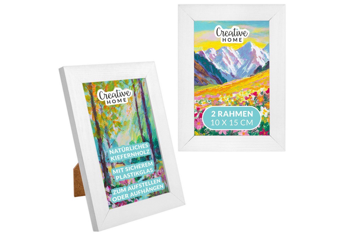Creative Home Bilderrahmen 10x15 cm Set, Fotorahmen aus Kiefernholz Collage Wanddeko Foto Rahmen, (2 St), mit Rückwand zum Aufstellen und Aufhängen Bild 5