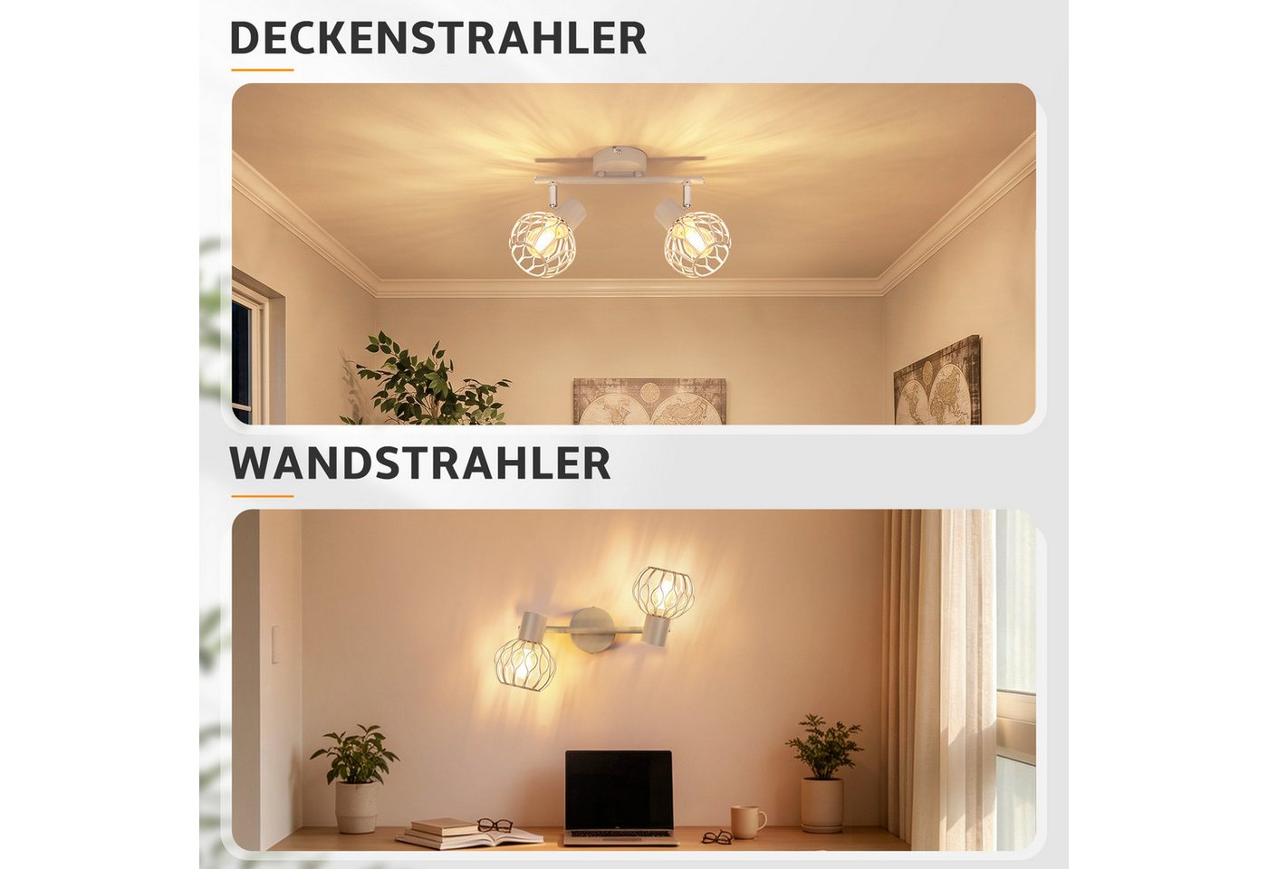 Nettlife Deckenstrahler 1/2/3/4flammig Weiß/Schwarz/grau E14 Metall 350° schwenkbaren Spots, ohne Leuchtmittel, für Wohnzimmer Küche Flur Deckenleuchte Bild 2