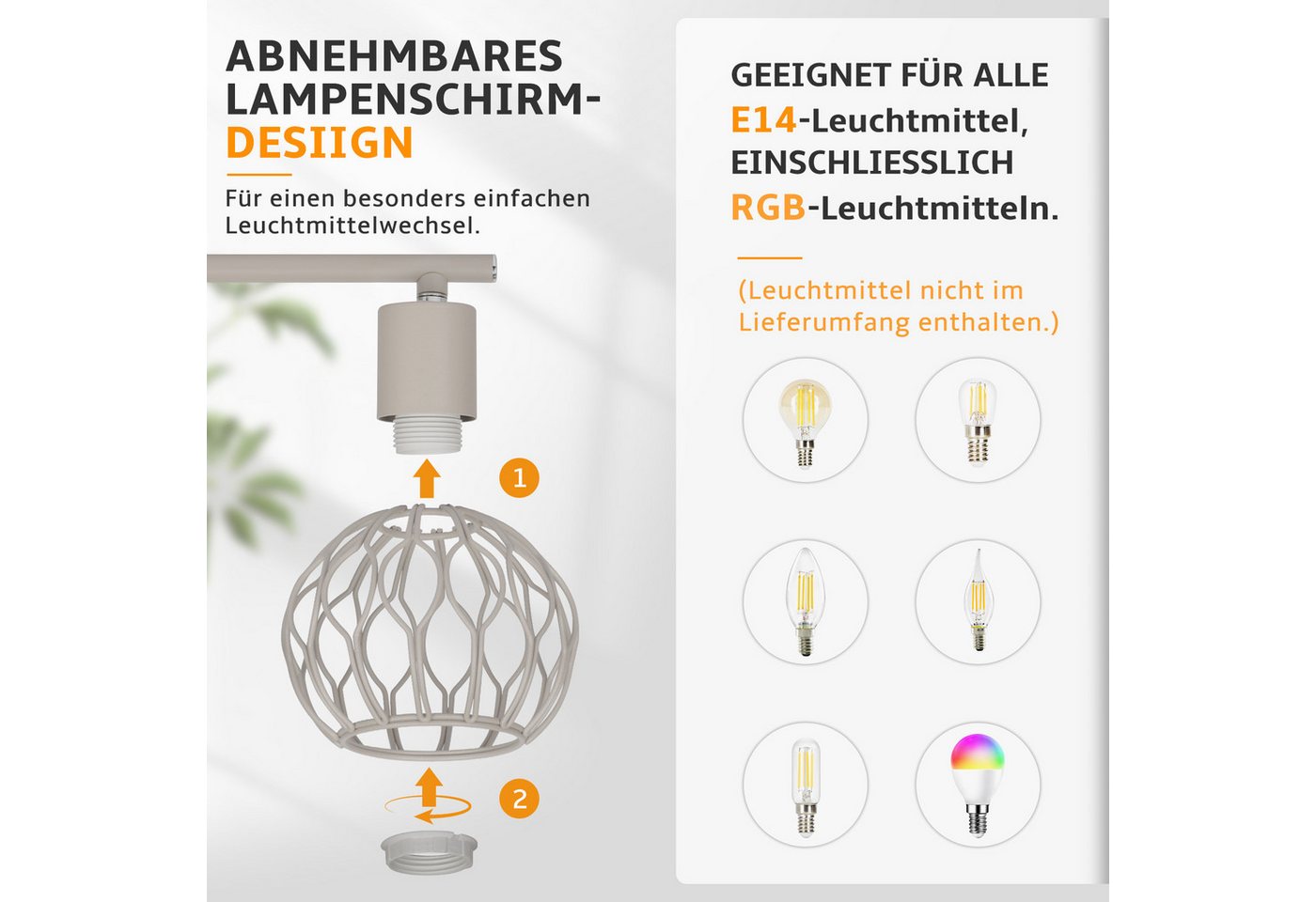 Nettlife Deckenstrahler 1/2/3/4flammig Weiß/Schwarz/grau E14 Metall 350° schwenkbaren Spots, ohne Leuchtmittel, für Wohnzimmer Küche Flur Deckenleuchte Bild 3