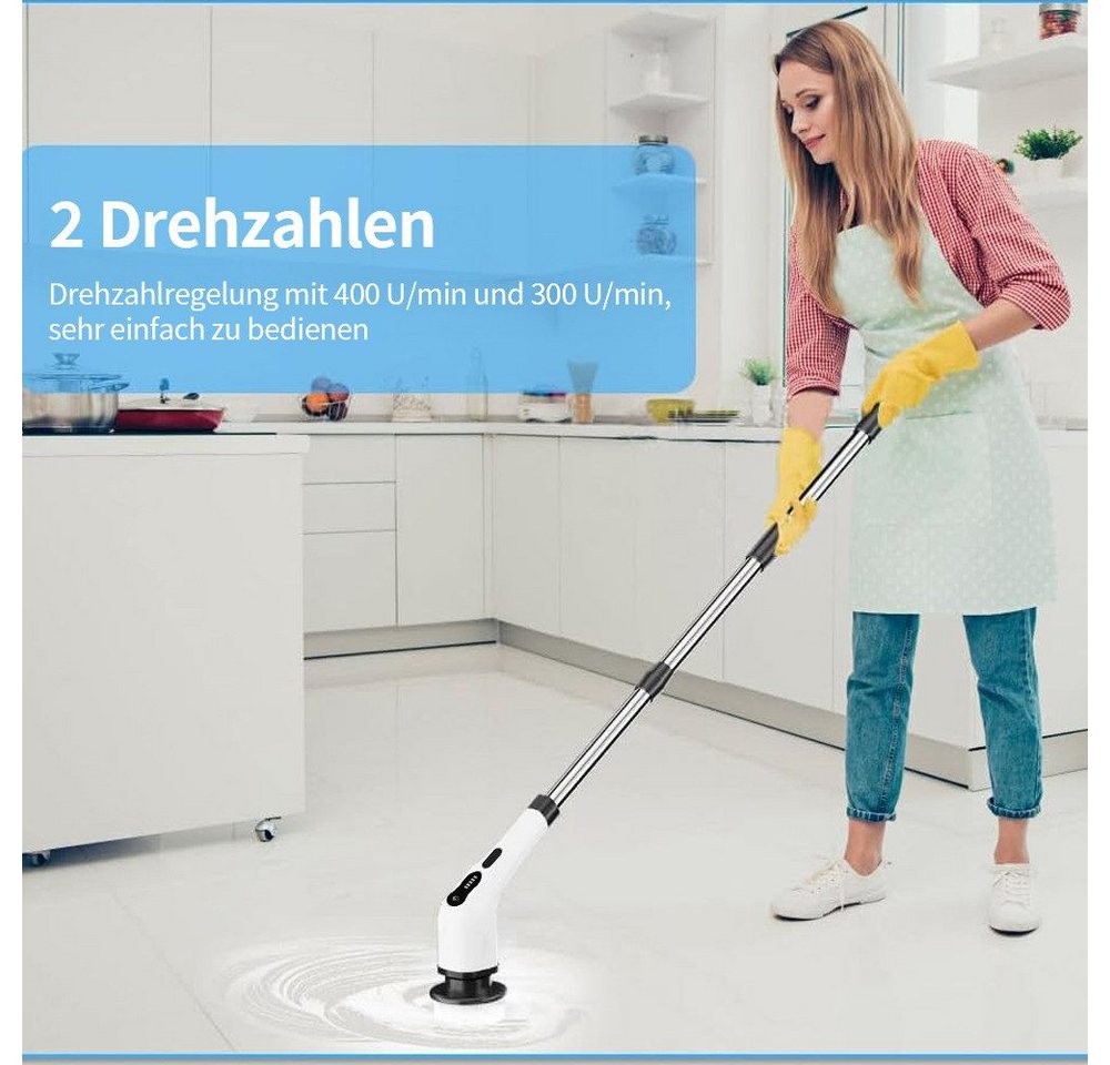 AKKEE Elektro-Fugenbürste Elektrische Reinigungsbürste mit 8 Austauschbaren Bürstenköpfen, LED-Digitalanzeige Für Bodenbeläge, Möbel, Badezimmer und Küche