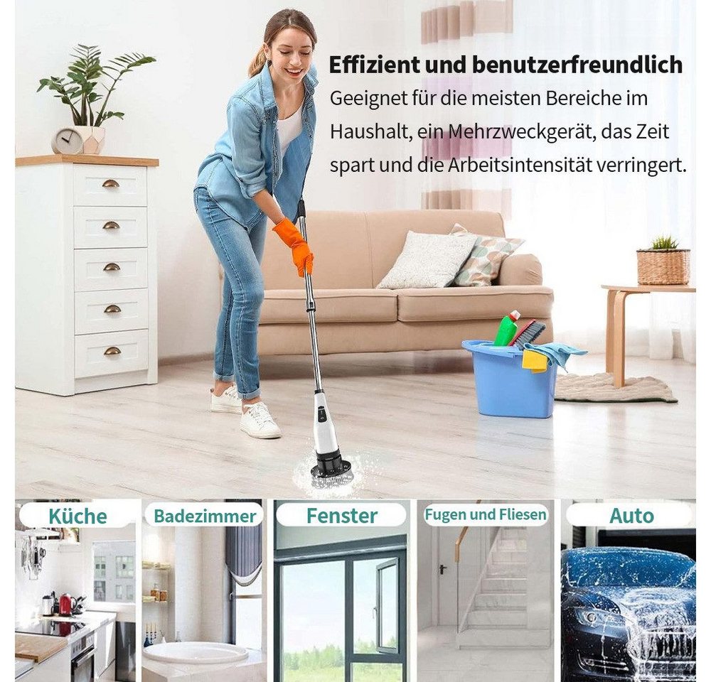 AKKEE Elektro-Fugenbürste Elektrische Reinigungsbürste mit 8 Austauschbaren Bürstenköpfen, LED-Digitalanzeige Für Bodenbeläge, Möbel, Badezimmer und Küche Bild 2