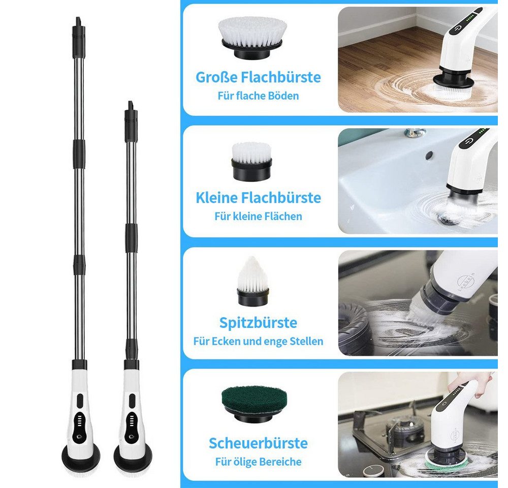 AKKEE Elektro-Fugenbürste Elektrische Reinigungsbürste mit 8 Austauschbaren Bürstenköpfen, LED-Digitalanzeige Für Bodenbeläge, Möbel, Badezimmer und Küche Bild 3