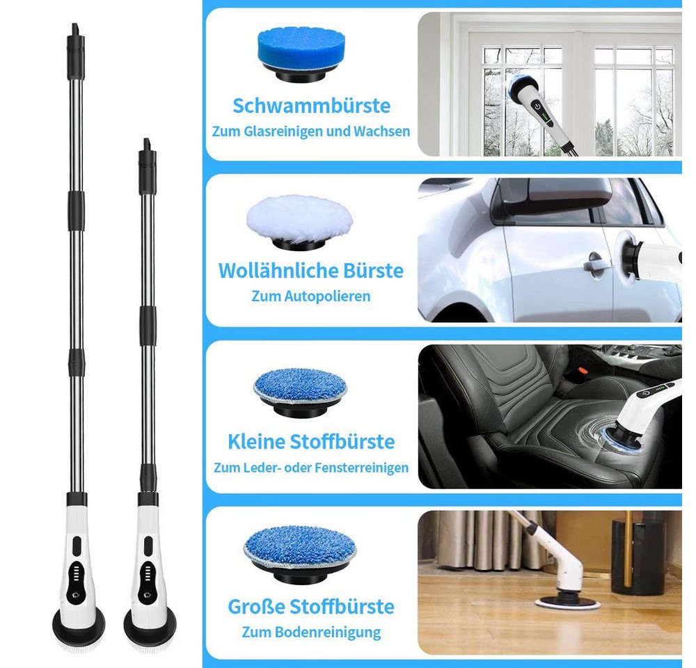 AKKEE Elektro-Fugenbürste Elektrische Reinigungsbürste mit 8 Austauschbaren Bürstenköpfen, LED-Digitalanzeige Für Bodenbeläge, Möbel, Badezimmer und Küche Bild 4