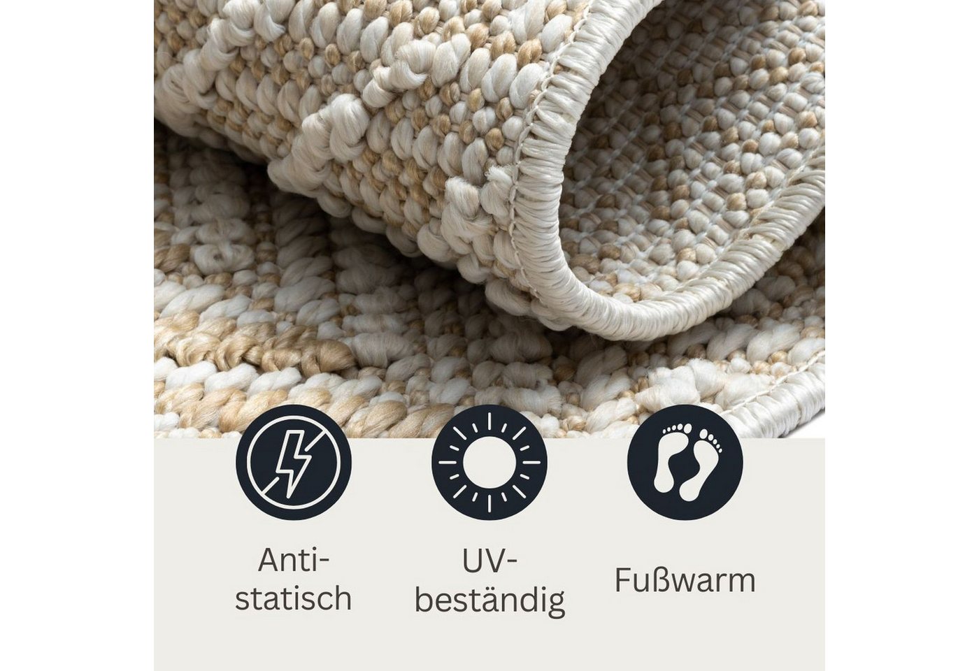 Wohnando Teppich MY-RUG Outdoor-Teppich "Carrie" 160x100 cm, beige, rechteckig, Höhe: 8 mm, im schönem Boho-Stil, Sisal-Optik, weich, für Garten und Balkon