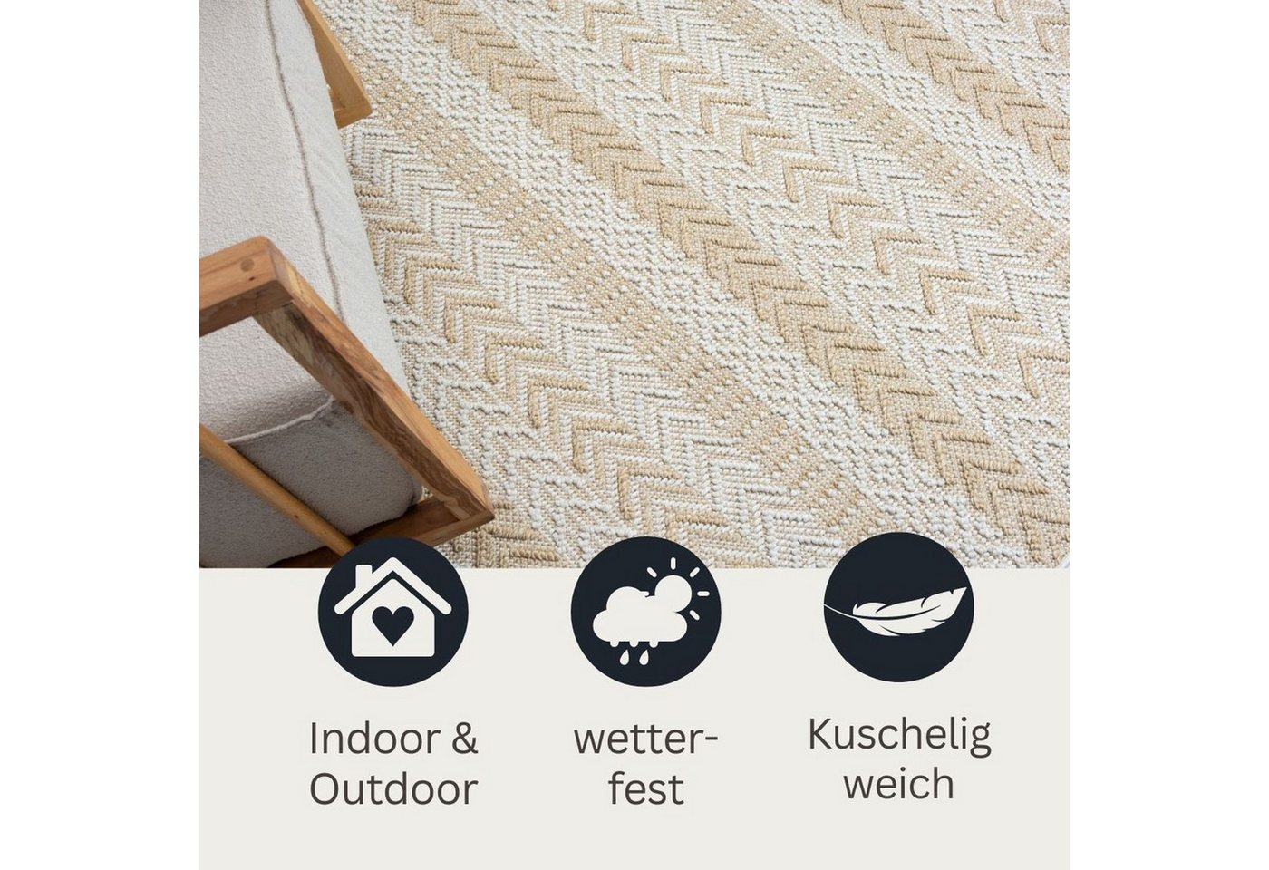 Wohnando Teppich MY-RUG Outdoor-Teppich "Carrie" 160x100 cm, beige, rechteckig, Höhe: 8 mm, im schönem Boho-Stil, Sisal-Optik, weich, für Garten und Balkon Bild 2