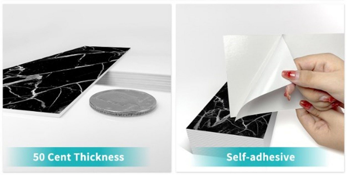 feinlux Wandfliese Wandfliese 16 Stück Fliese Aufkleber Fliesensticker, black, Set, Vintage Boden Wandabziehbild, Aufkleber selbstklebende Fliese 3D Kunst DIY Küche Bad Backsplash