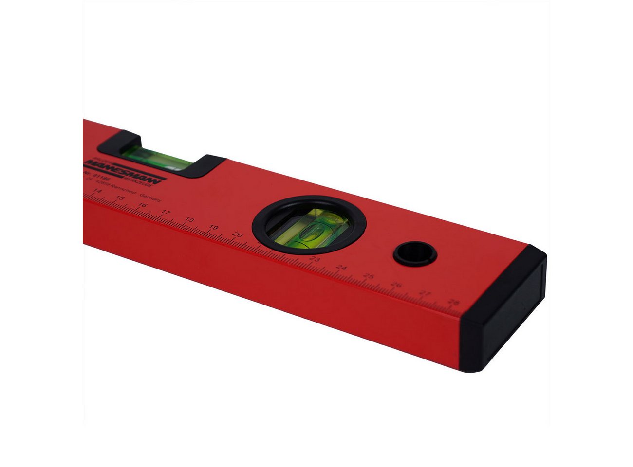 Brüder Mannesmann Werkzeuge Wasserwaage Robuste 30cm Wasserwaage (rot/schwarz) mit 3 Libellen für Heimwerker, Ideall für den Möbelbau und weitere handwerkliche Tätigkeiten Bild 2