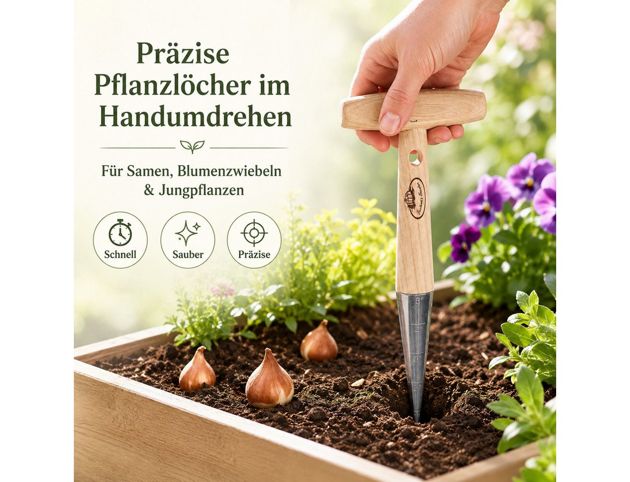 esschert design Pflanzkelle Pflanzholz mit Tiefenmarkierungen für präzises Pflanzen, (1 St) Bild 3