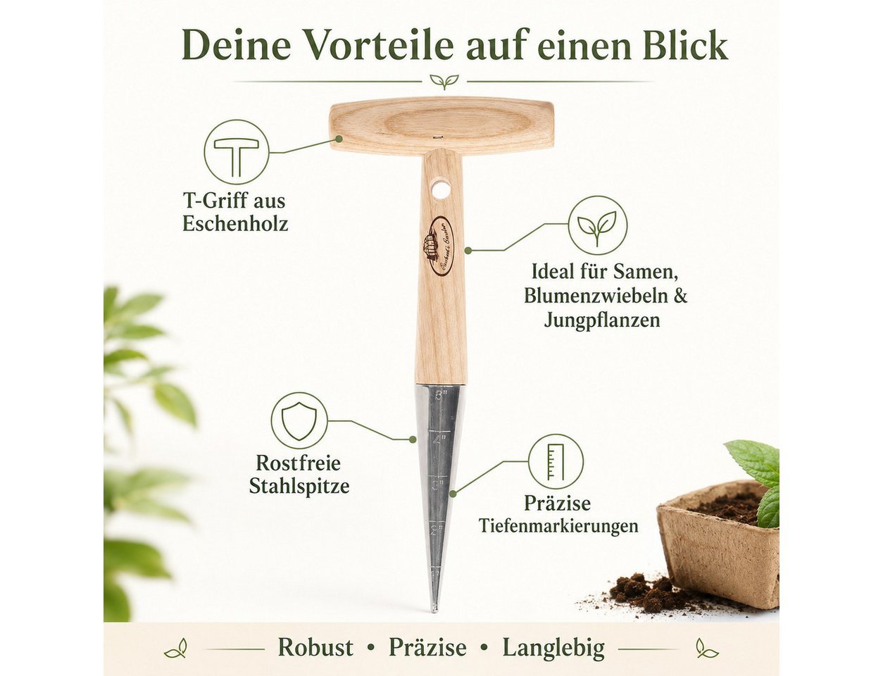 esschert design Pflanzkelle Pflanzholz mit Tiefenmarkierungen für präzises Pflanzen, (1 St) Bild 4