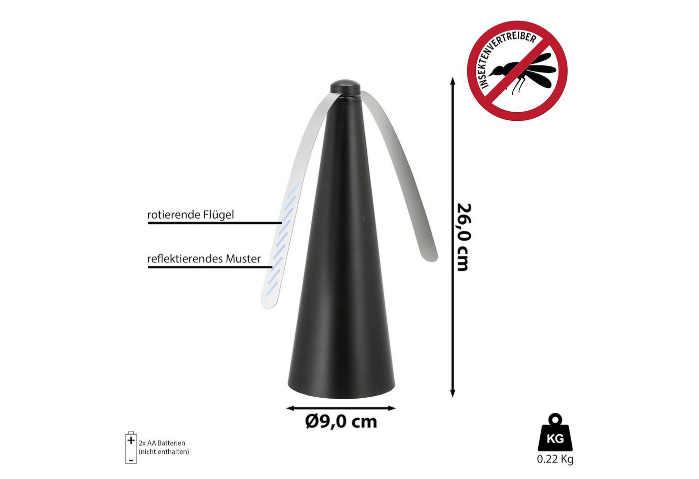 FELIXLEO Fliegenwedler Fliegenwedler Batteriebetrieben Insektenabwehr Schwarz 9x26cm, 1-tlg.