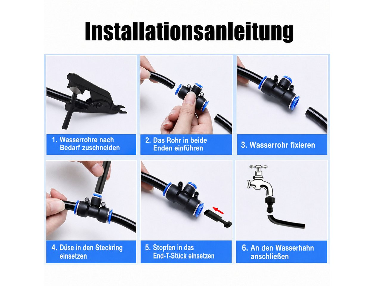 AIMAX Bewässerungssystem Garten 15 m, automatische Gartenbewässerung, Automatische Bewässerung mit 15 einstellbaren Sprühdüsen, 6 mm Bild 2