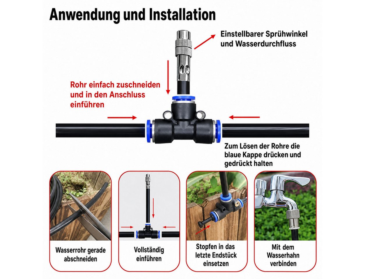 AIMAX Bewässerungssystem Garten 15 m, automatische Gartenbewässerung, Automatische Bewässerung mit 15 einstellbaren Sprühdüsen, 6 mm Bild 4