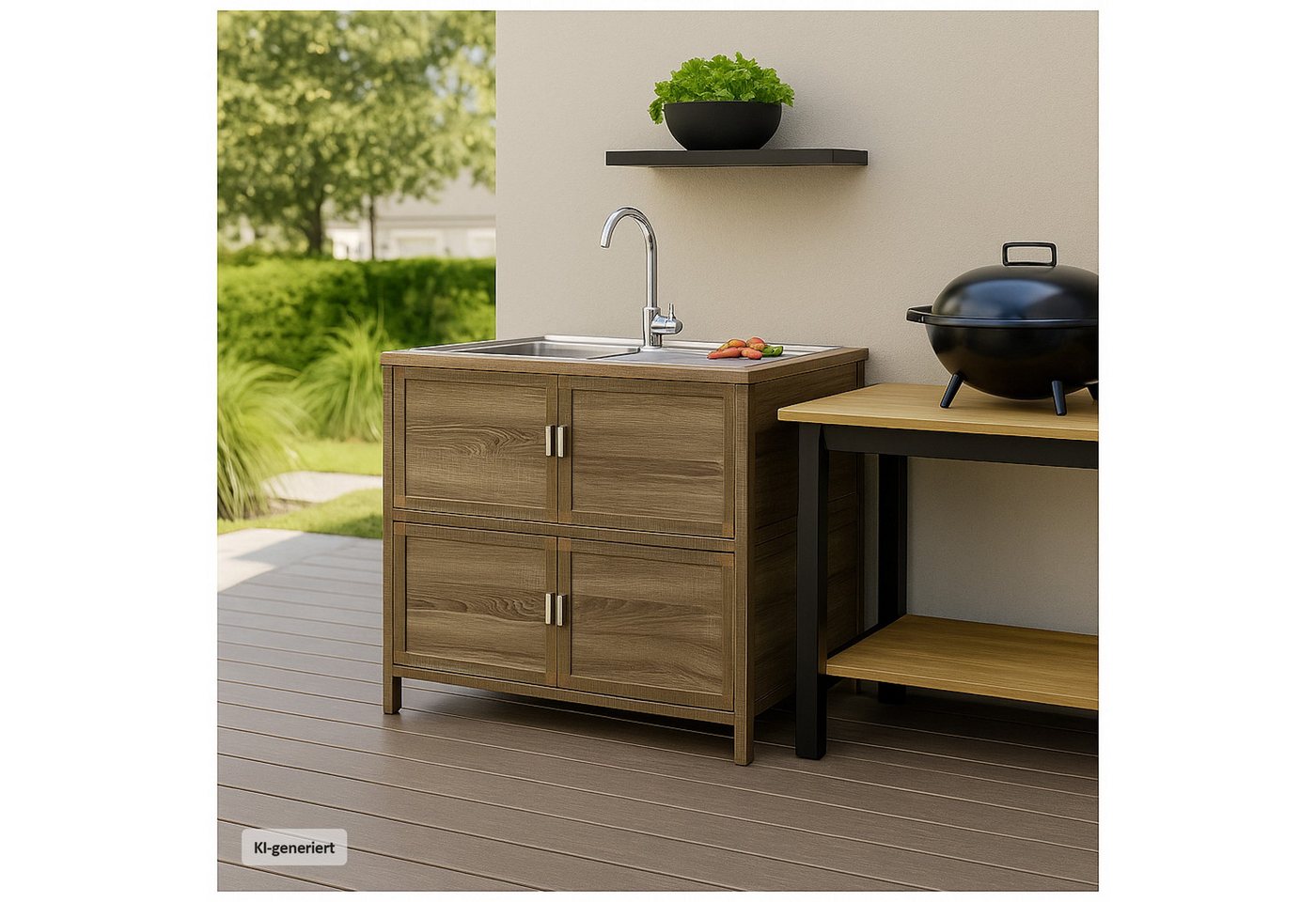 HTI-Living Küchenspüle Spüle mit Abtropfläche und Unterschrank, 83/43 cm, (Stück, 1 Outdoorspüle), für Garten und Camping mit Edelstahl-Armatur Bild 3