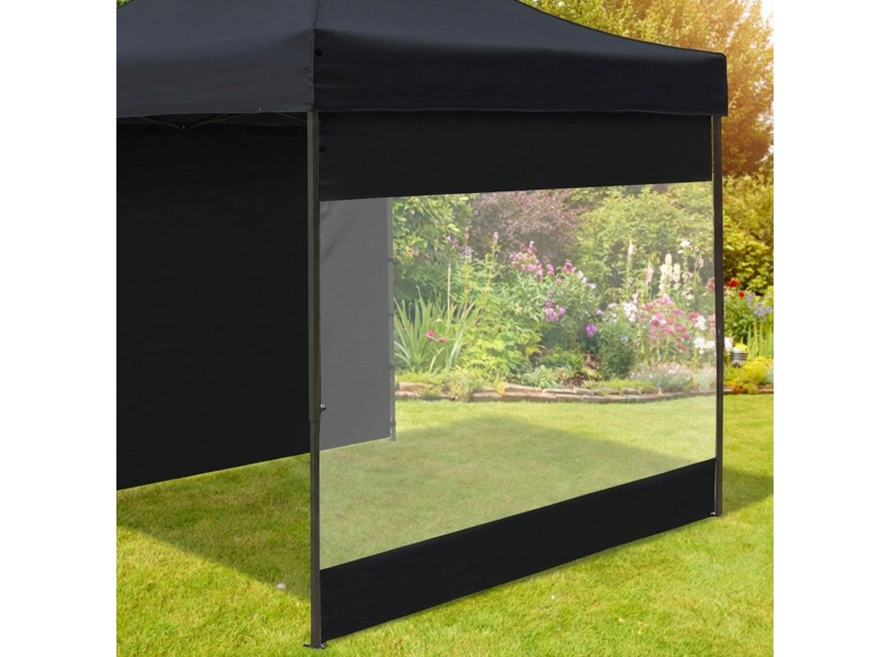 Westerholt Faltpavillon Faltpavillon 3x3m Ultra-Kompakt Schwarz Partyzelt inkl. 2 Seitenteile, Pop-Up Gartenzelt flexibler Sichtschutz-Set 1,86m Durchgang