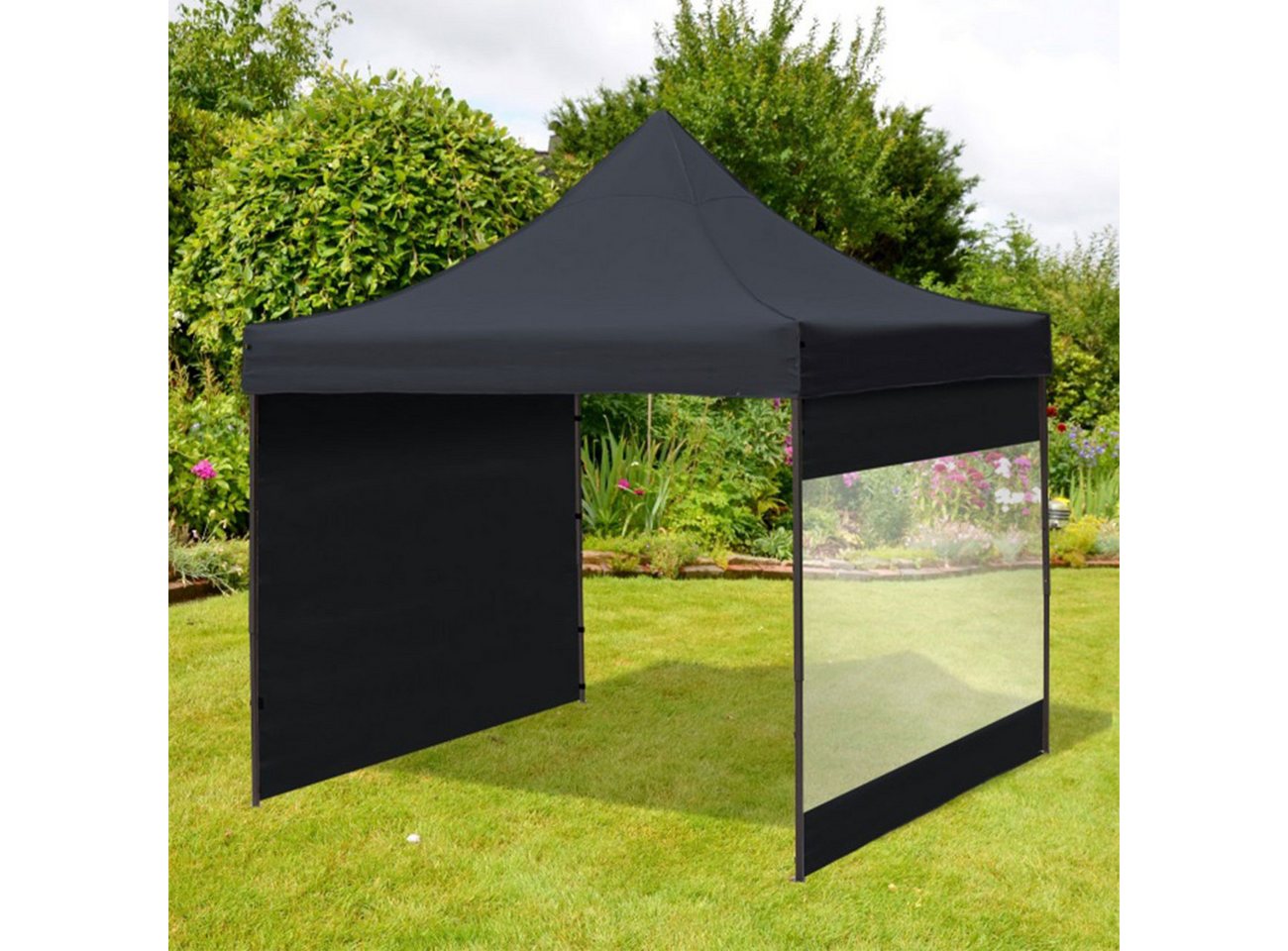 Westerholt Faltpavillon Faltpavillon 3x3m Ultra-Kompakt Schwarz Partyzelt inkl. 2 Seitenteile, Pop-Up Gartenzelt flexibler Sichtschutz-Set 1,86m Durchgang Bild 3