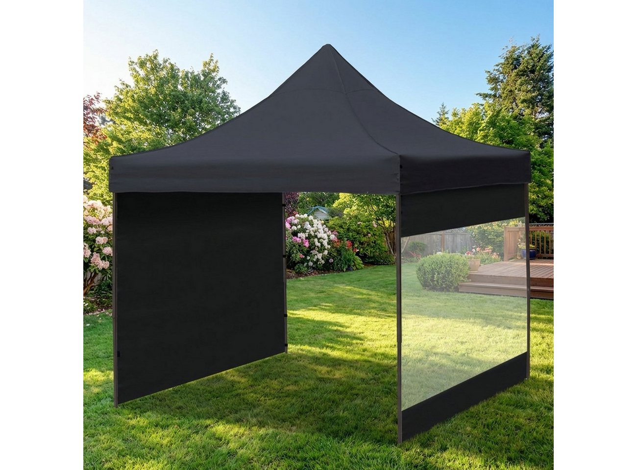 Westerholt Faltpavillon Faltpavillon 3x3m Ultra-Kompakt Schwarz Partyzelt inkl. 2 Seitenteile, Pop-Up Gartenzelt flexibler Sichtschutz-Set 1,86m Durchgang Bild 4