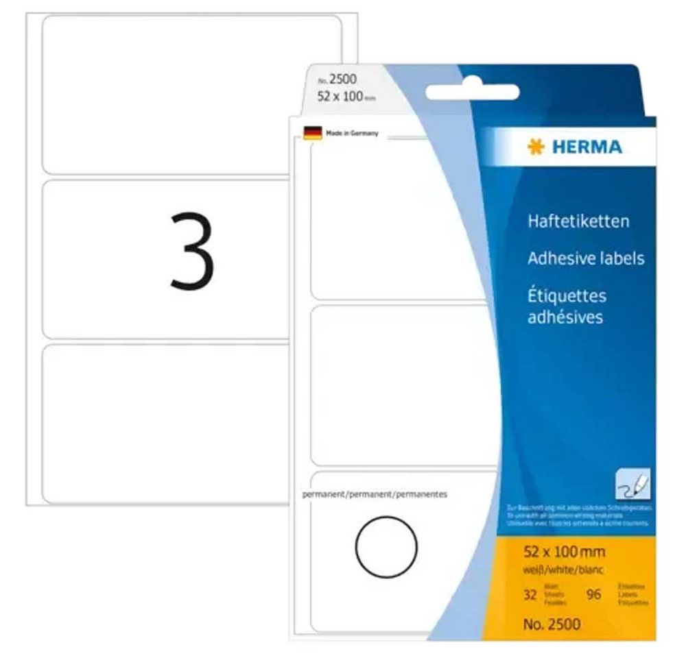 HERMA Etiketten Vielzwecketiketten 52 x 100 mm permanent haftend weiß, permanent haftend