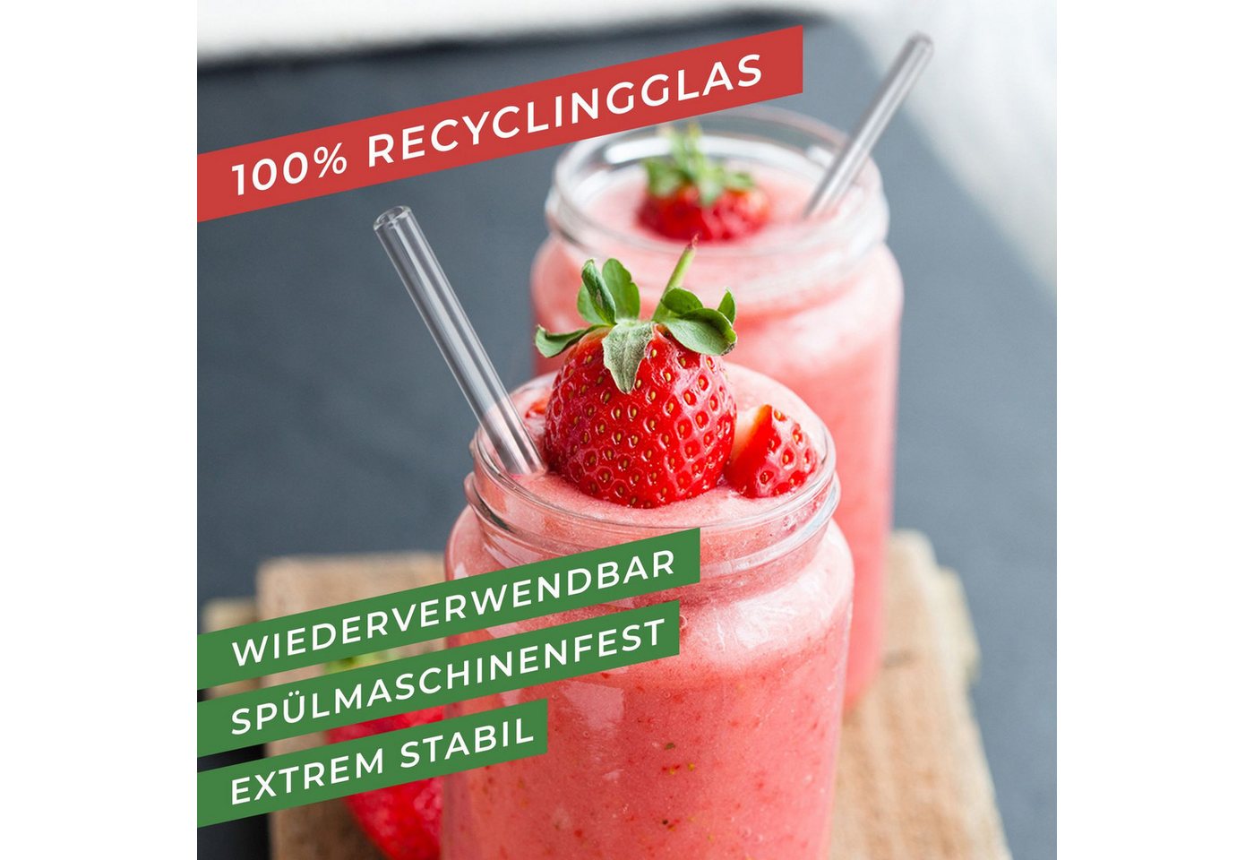 CEPEWA Trinkhalme 4 Stück Strohhalme aus Glas Trinkhalme 20cm mit Reinigungsbürste Trink Bild 2