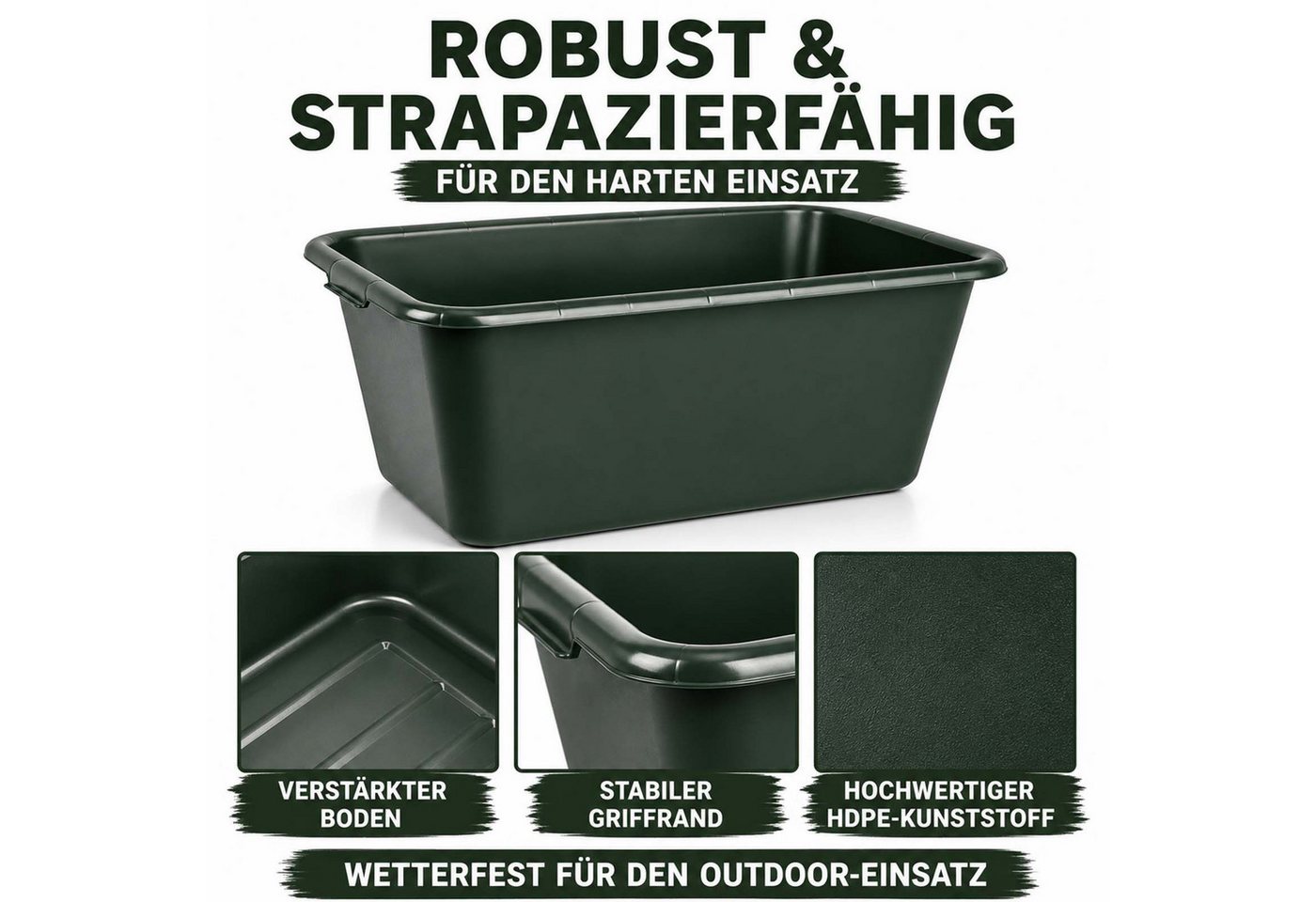 BURI Baueimer Jagdwanne Wildwanne 90/65/40 Liter Wanne XXL eckig HDPE Kunststoff