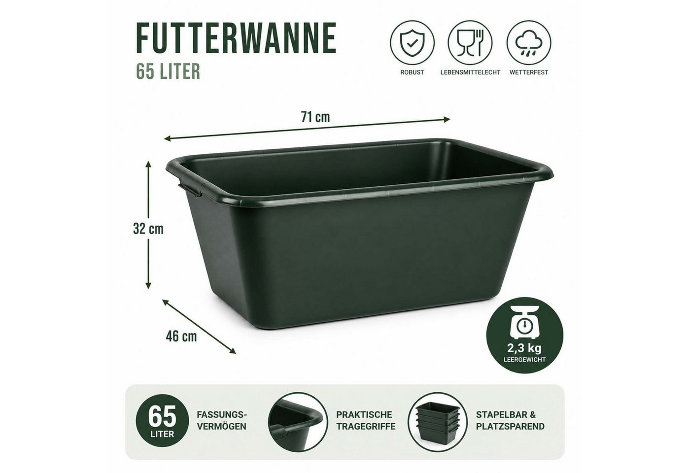 BURI Baueimer Jagdwanne Wildwanne 90/65/40 Liter Wanne XXL eckig HDPE Kunststoff Bild 5