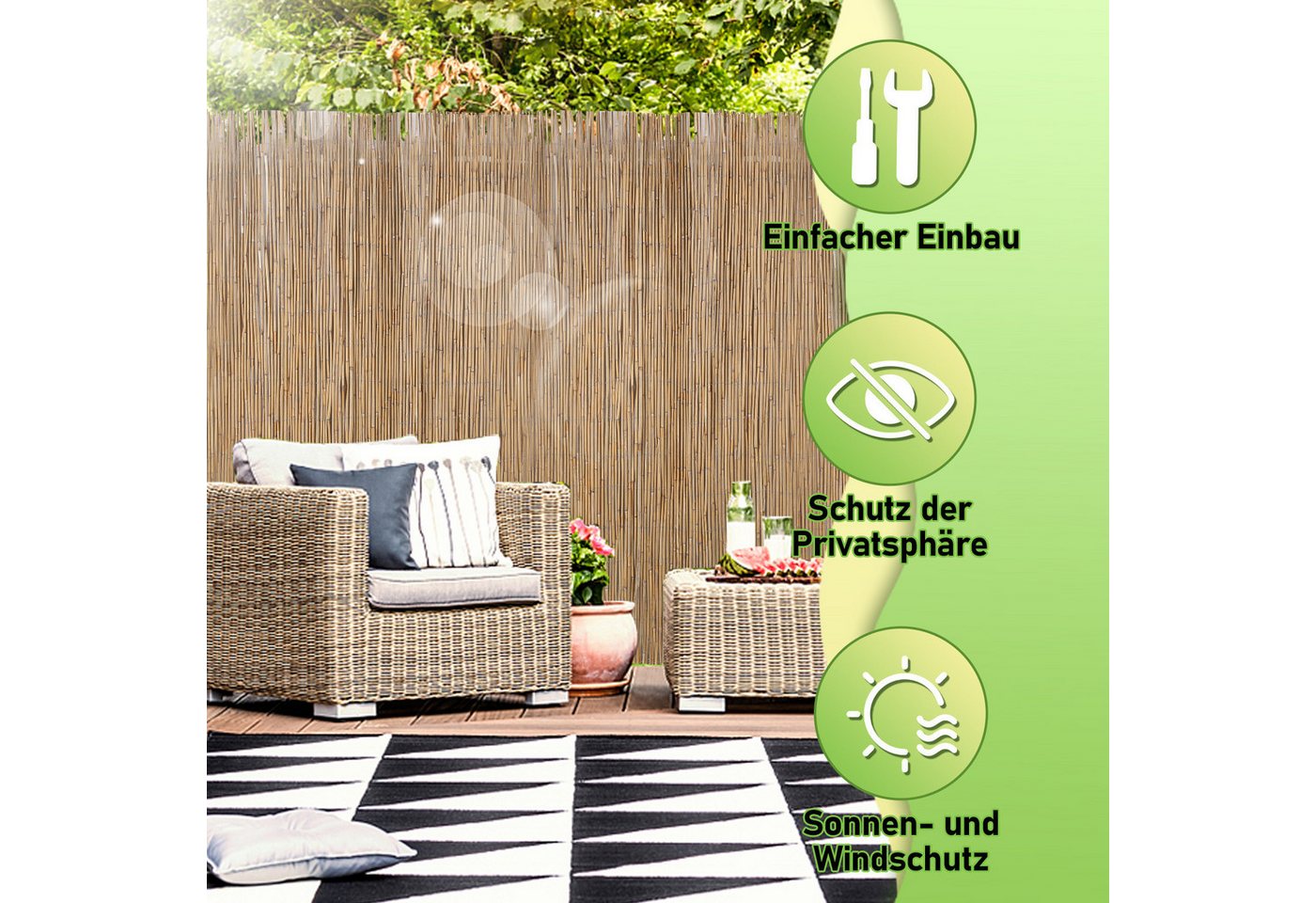 Clanmacy Sichtschutzzaunmatten Schilfrohrmatte 100x300cm Schilfmatte Windschutz Sichtschutz Garten, (aus natürlichem Schilfrohr, 1-St., Höhe 100cm x Länge 300cm), Sichtschutz Balkon ohne bohren Garten Schilfmatte Bild 2