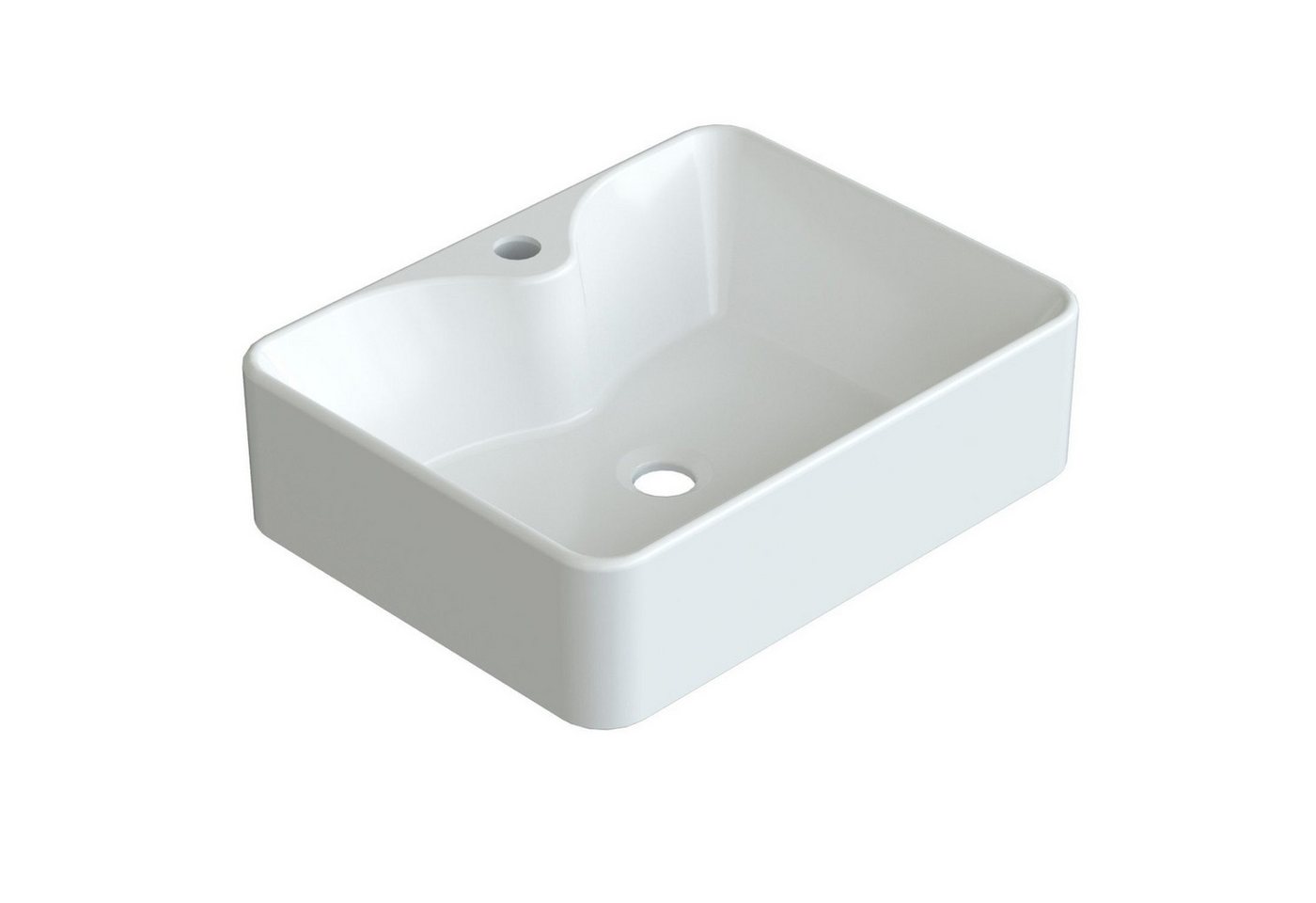 AQUALAVOS Waschbecken Eckiges Waschbecken ohne Überlauf mit Hahnloch Weiß für Bad & Gäste-WC, Montage auf stabilen Platten, Waschtischen oder Unterschränken. Bild 2