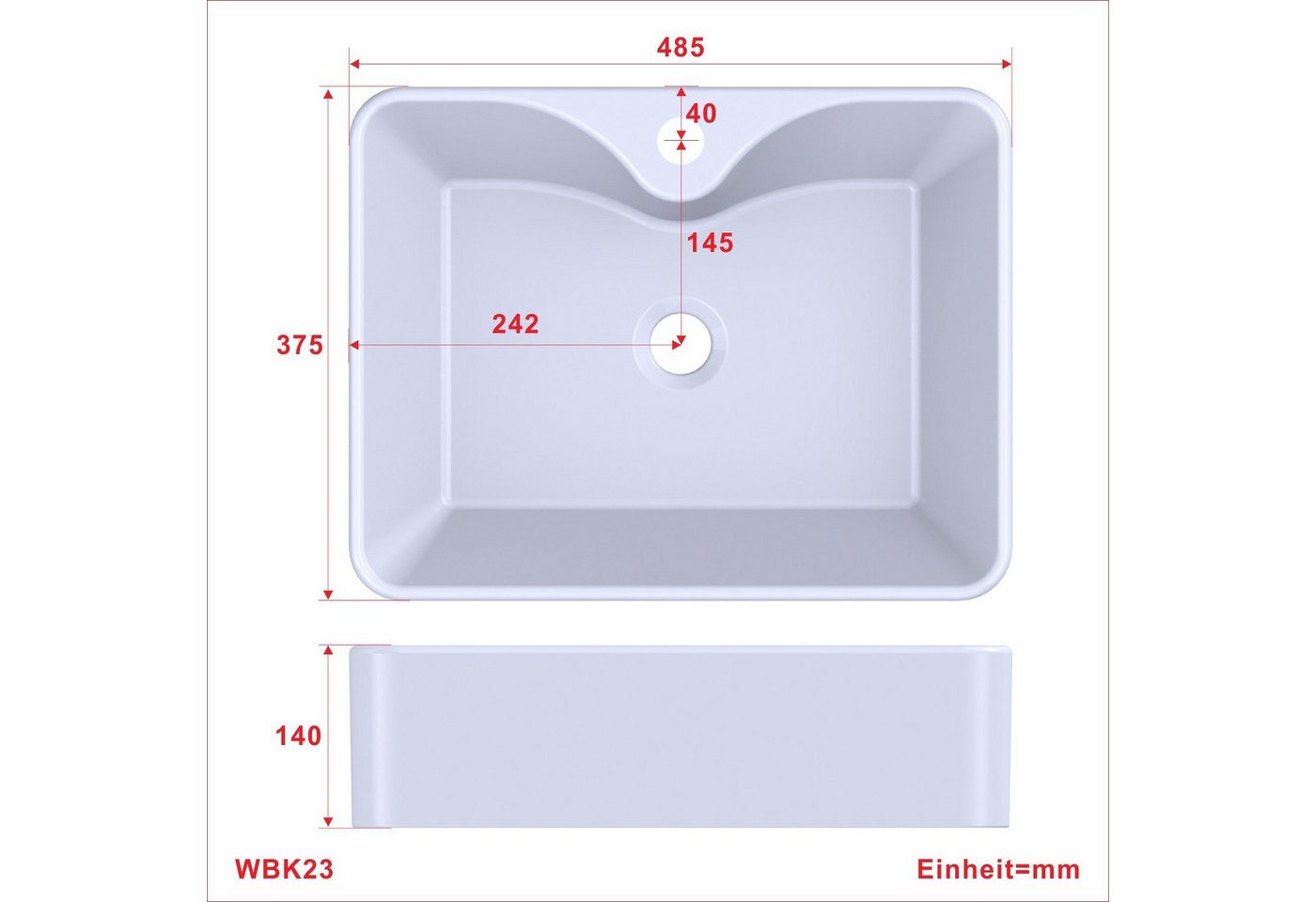 AQUALAVOS Waschbecken Eckiges Waschbecken ohne Überlauf mit Hahnloch Weiß für Bad & Gäste-WC, Montage auf stabilen Platten, Waschtischen oder Unterschränken. Bild 3