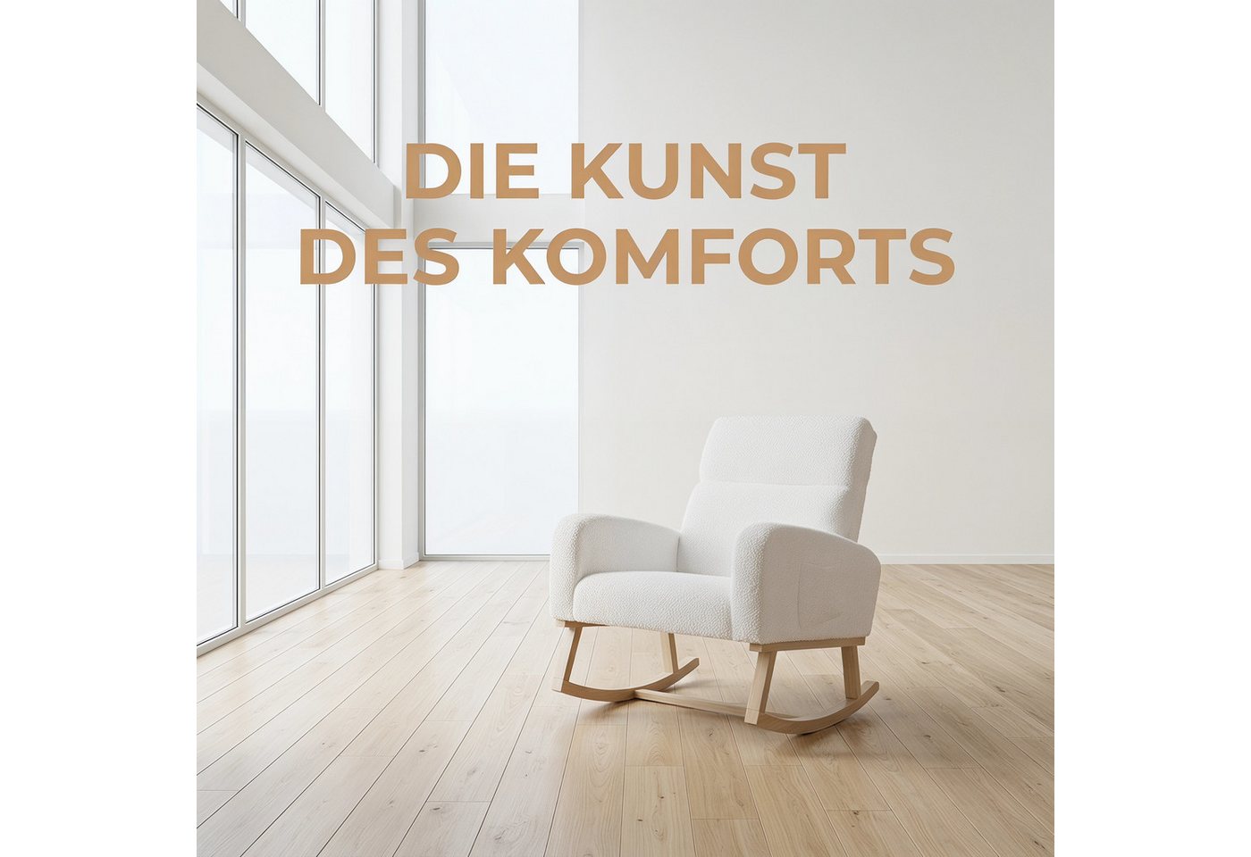 BELUPAI Schaukelstuhl Polster Schaukelsessel (Set, 1 St), mit Massivholzfüßen,für Schlafzimmer,2 Seitentaschen,Teddystoff,Weiß