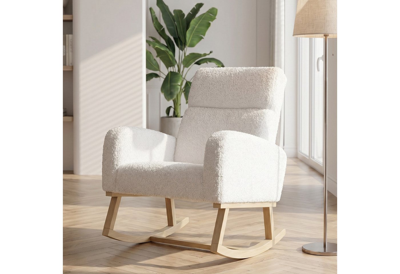 BELUPAI Schaukelstuhl Polster Schaukelsessel (Set, 1 St), mit Massivholzfüßen,für Schlafzimmer,2 Seitentaschen,Teddystoff,Weiß Bild 4