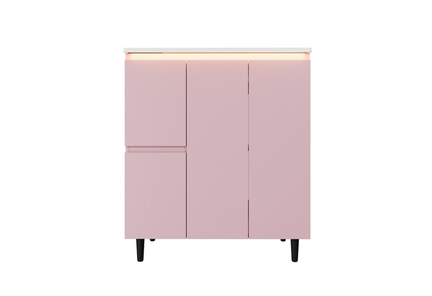 Flieks Waschtisch mit LED-Radarsensor Waschbeckenunterschrank inkl. Waschbecken (B76/T47/H89 cm, 1-St., Badeschrank mit Led-Beleuchtung, Soft-Close-Funktion, hohes Fußdesign), freistehender Badezimmerschrank mit verstellbare Ablagen Badmöbel Rosa Bild 2